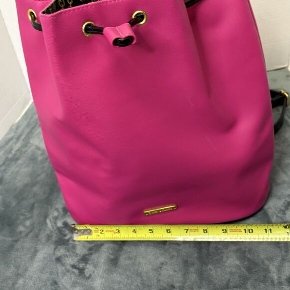 Y2kJuicy Couture Hot Pink Drawstring Bucket Backpack Gold Hardware Black Straps - Picture 9 of 12